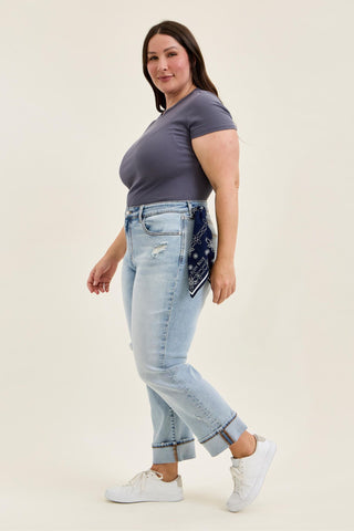 Judy Blue Mid Rise Bandana Loop Boyfriend Denim Jeans 82723