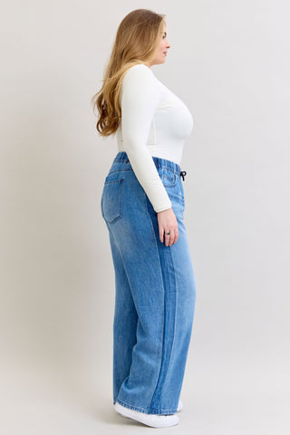 Judy Blue High Waist Wilhemina Elastic Waistband Drawstring & Side Panel Denim Jeans 881005