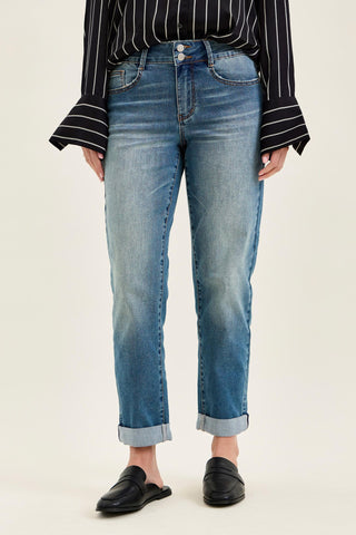 Judy Blue Mid Rise Double Button Cool Denim Boyfriend Denim Jeans 881089