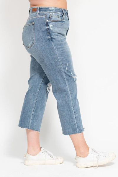 Judy Blue High Waist Destroy Wide Leg Crop Denim 82256-Jeans-Sunshine and Wine Boutique