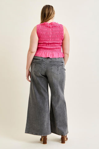 Judy Blue Mid Rise Gray Split Back Yoke Palazzo Denim Jeans 881134