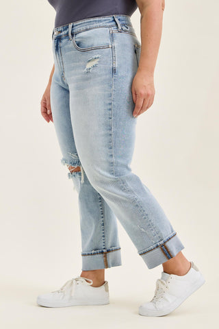 Judy Blue Mid Rise Bandana Loop Boyfriend Denim Jeans 82723