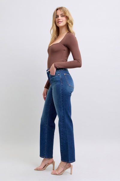 Judy Blue Mid Rise Side Seam Detail Straight Denim Jeans 82629-Jeans-Sunshine and Wine Boutique