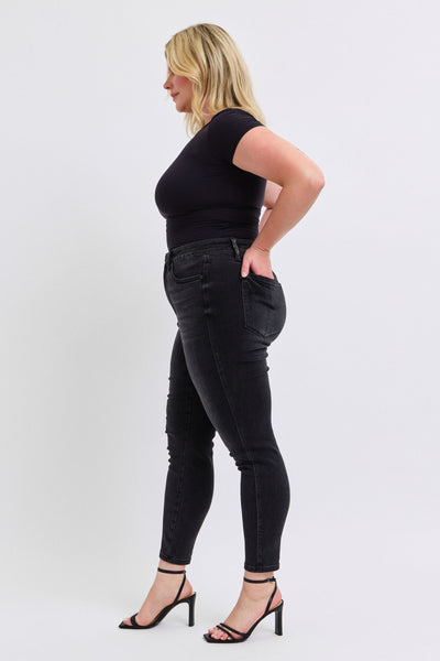 Judy Blue Mid Rise Tummy Control Black Skinny Denim Jeans 88878-Jeans-Sunshine and Wine Boutique