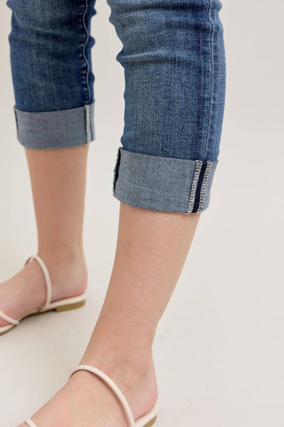 Judy Blue Mid Rise Dark Wash Cuffed Capri Denim Jeans 72121-Jeans-Sunshine and Wine Boutique