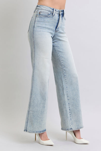 Judy Blue High Waist Tummy Control Retro Wide Leg Denim Jeans 88867-Jeans-Sunshine and Wine Boutique