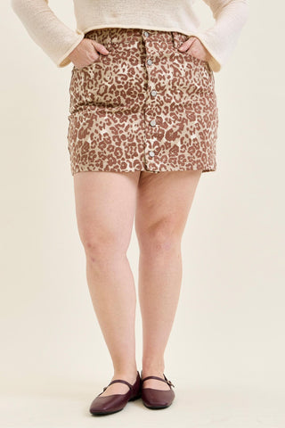 Judy Blue High Waist Rigid Magic Winter Leopard Denim Skirt 2845