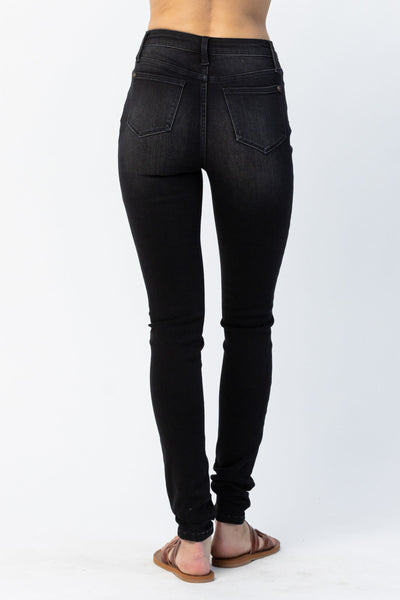 Judy Blue High Waist Un-cuffed Black Tall Skinny Denim Jeans 88450-Jeans-Sunshine and Wine Boutique