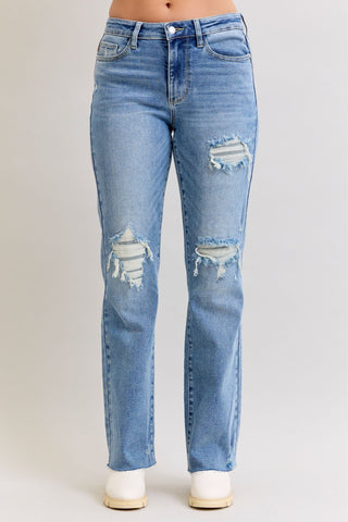 Judy Blue Mid Rise 90's Destroy Straight Denim Jeans 881010