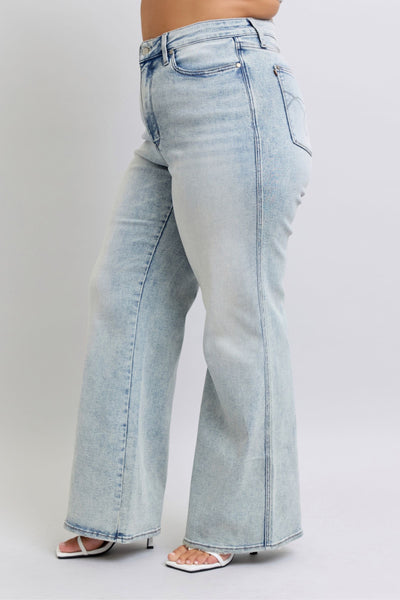 Judy Blue High Waist Tummy Control Retro Wide Leg Denim Jeans 88867-Jeans-Sunshine and Wine Boutique