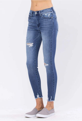 Judy Blue High Rise Destroyed Hem Skinny Denim Jeans 82206