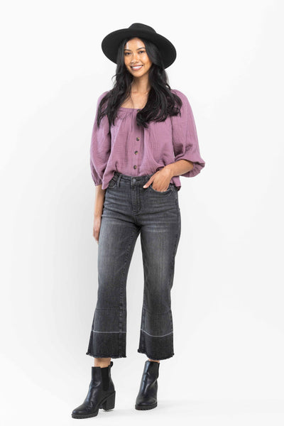 Judy Blue High Waist Wide Release Hem Wide Leg Crop Denim 88762-Jeans-Sunshine and Wine Boutique