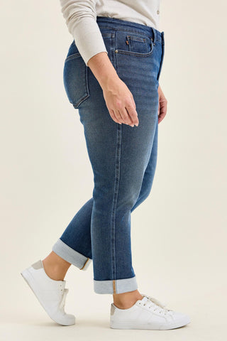 Judy Blue Mid Rise Billie Knit Indigo Boyfriend Denim Jeans 881126