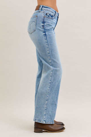 Judy Blue Mid Rise Rigid Magic Destroy Straight Denim Jeans 881060
