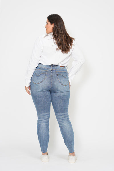 Judy Blue High Waist Tummy Control Vintage Shield Skinny Denim 88871-Jeans-Sunshine and Wine Boutique