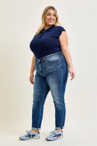 Judy Blue Basic Mid Rise Cuffed Slim Denim Jeans 82428