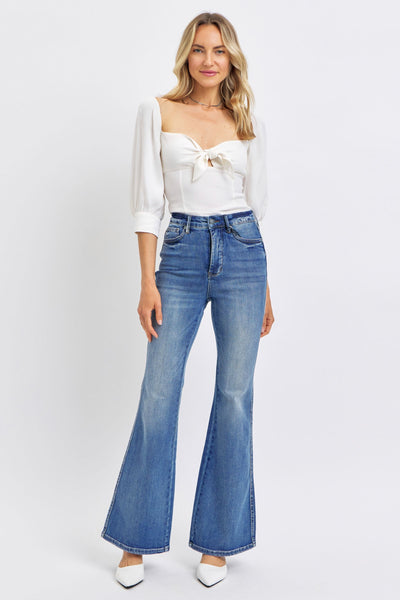 Judy Blue High Waist Tummy Control Contrast Flare Denim 88855-Jeans-Sunshine and Wine Boutique