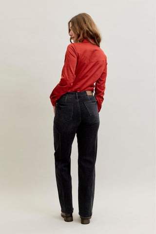 Judy Blue Mid Rise Western Seam Detail Black Straight Denim Jeans 881050