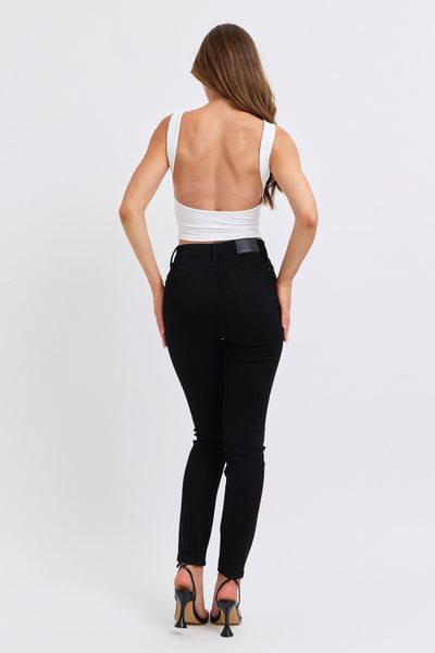 Judy Blue High Waist Faux Leather & Denim Jeans Skinny 88810-Jeans-Sunshine and Wine Boutique