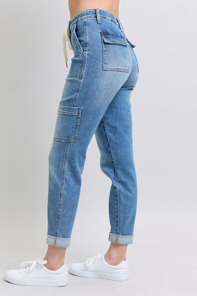 Judy Blue High Waist Cargo Cuff Jogger Denim Jeans 88909-Jeans-Sunshine and Wine Boutique