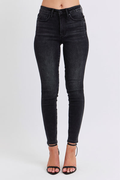 Judy Blue Mid Rise Tummy Control Black Skinny Denim Jeans 88878-Jeans-Sunshine and Wine Boutique