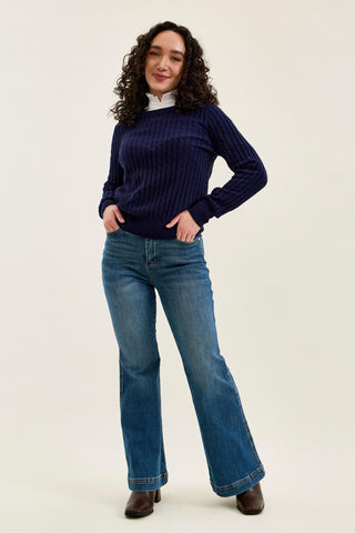 Judy Blue High Waist Tummy Control Double Button Flare Denim Jeans 881018 - Petite