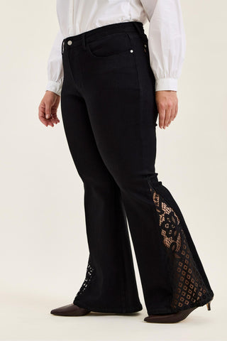 Judy Blue Mid Rise Jaqueline Black Lace Flare Denim Jeans 881177 - 3 Inseam Options