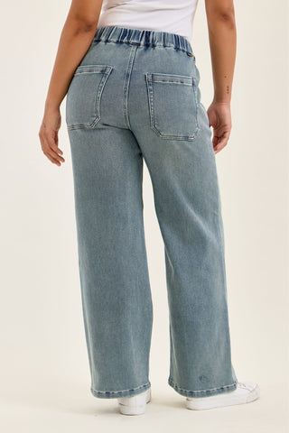Judy Blue High Waist Aged Stone Knit Wilhelmina Baggy Denim Jeans 881127