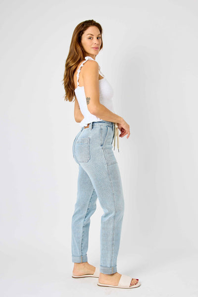 Judy Blue High Waist Vintage Double Cuffed Jogger Denim 88691-Jeans-Sunshine and Wine Boutique