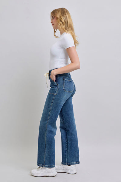 Judy Blue High Waist Drawstring Wide Leg Denim Jeans 88856-Jeans-Sunshine and Wine Boutique