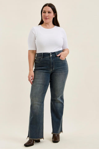 Judy Blue High Waist Double Button Vintage Grey Cast Daisy Bootcut Denim Jeans 82734