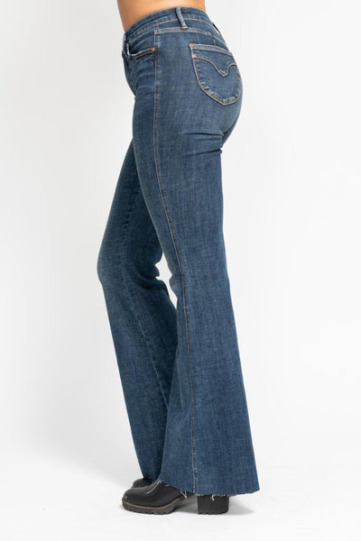 Judy Blue High Waist Tummy Control Shield Back Pocket Flare Denim Jeans 88882-Jeans-Sunshine and Wine Boutique