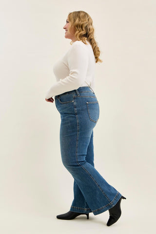 Judy Blue High Waist Tummy Control Double Button Flare Denim Jeans 881018 - Petite