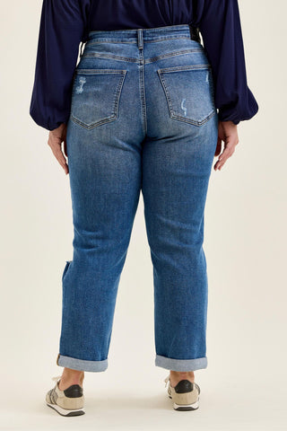 Judy Blue High Waist Rigid Magic Billie Cuffed Boyfriend Denim Jeans 881189