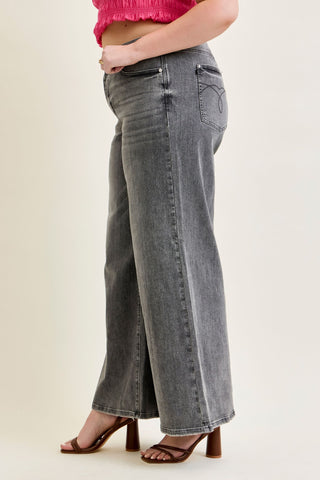 Judy Blue Mid Rise Gray Split Back Yoke Palazzo Denim Jeans 881134