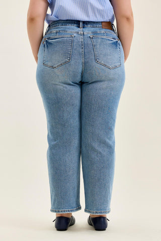 Judy Blue Mid Rise Tummy Control Vintage Wash Straight Denim Jeans 88943 - Petite