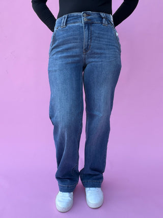 Judy Blue High Waist Double Button Wide Leg Denim Jeans 82558