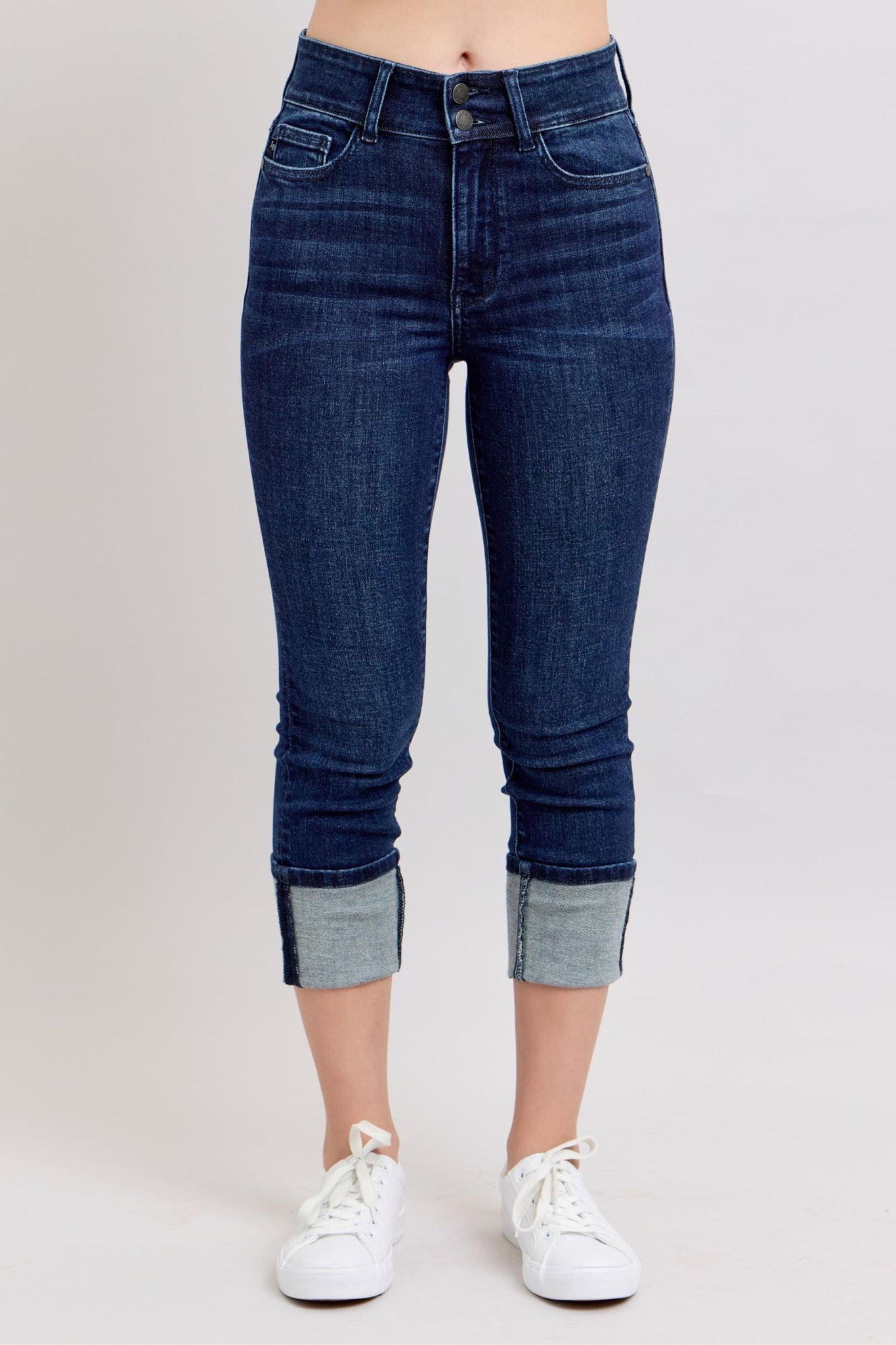 Judy Blue High Waist Double Button Capri Denim Jeans 72118-Jeans-Sunshine and Wine Boutique