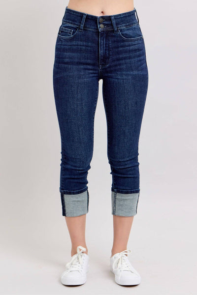 Judy Blue High Waist Double Button Capri Denim Jeans 72118-Jeans-Sunshine and Wine Boutique