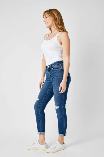 Judy Blue Mid Rise Destroy Slim Denim 82607-Jeans-Sunshine and Wine Boutique