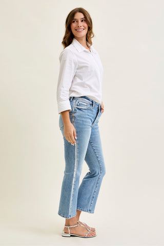 Judy Blue Mid Rise Foiled Seams Kick Flare Denim Jeans 881109