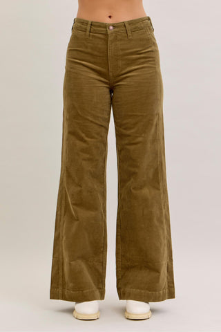 Judy Blue High Waist Olive Corduroy Retro Wide Leg Denim Jeans 881041