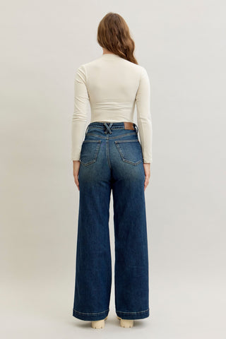 Judy Blue High Waist Front Welt Pockets Retro Wide Leg Denim Jeans 881023