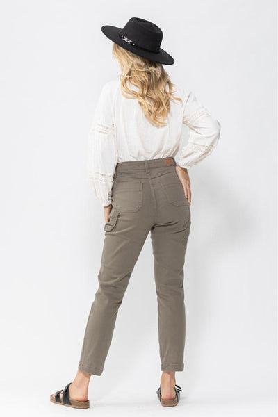 Judy Blue High Waist Olive Utility Slim Denim Jeans 88193-Jeans-Sunshine and Wine Boutique