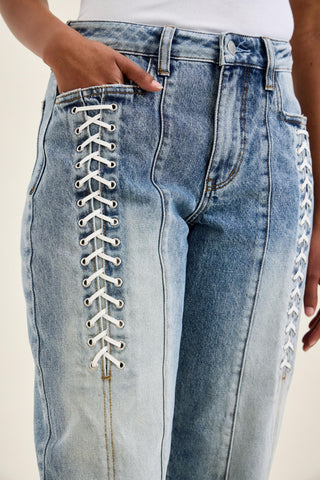 Judy Blue High Waist Rigid Magic Lace Up Marlow Arc Denim Jeans 881175