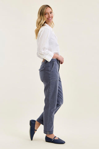 Judy Blue High Waist Aurora Weekender Garment Dyed Vintage Indigo Cuffed Slim Straight Jogger Denim Jeans 881194