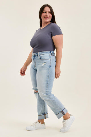 Judy Blue Mid Rise Bandana Loop Boyfriend Denim Jeans 82723