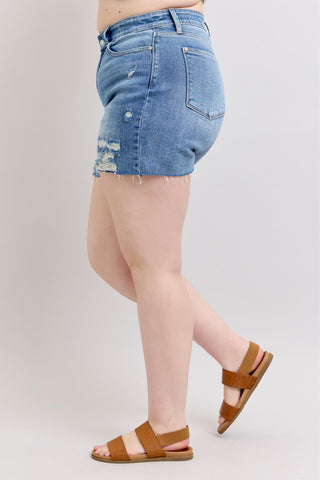 Judy Blue High Waist Stitch Over Destroy Denim Short 15294