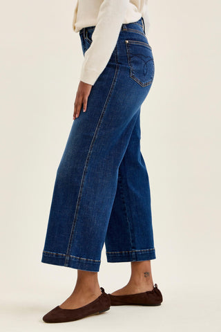 Judy Blue High Waist Tummy Control Deep Indigo Claudia Ankle Wide Leg Denim Jeans 881187