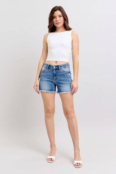 Judy Blue High Waist Vintage Wash Fray Hem Denim Short 152102-Shorts-Sunshine and Wine Boutique